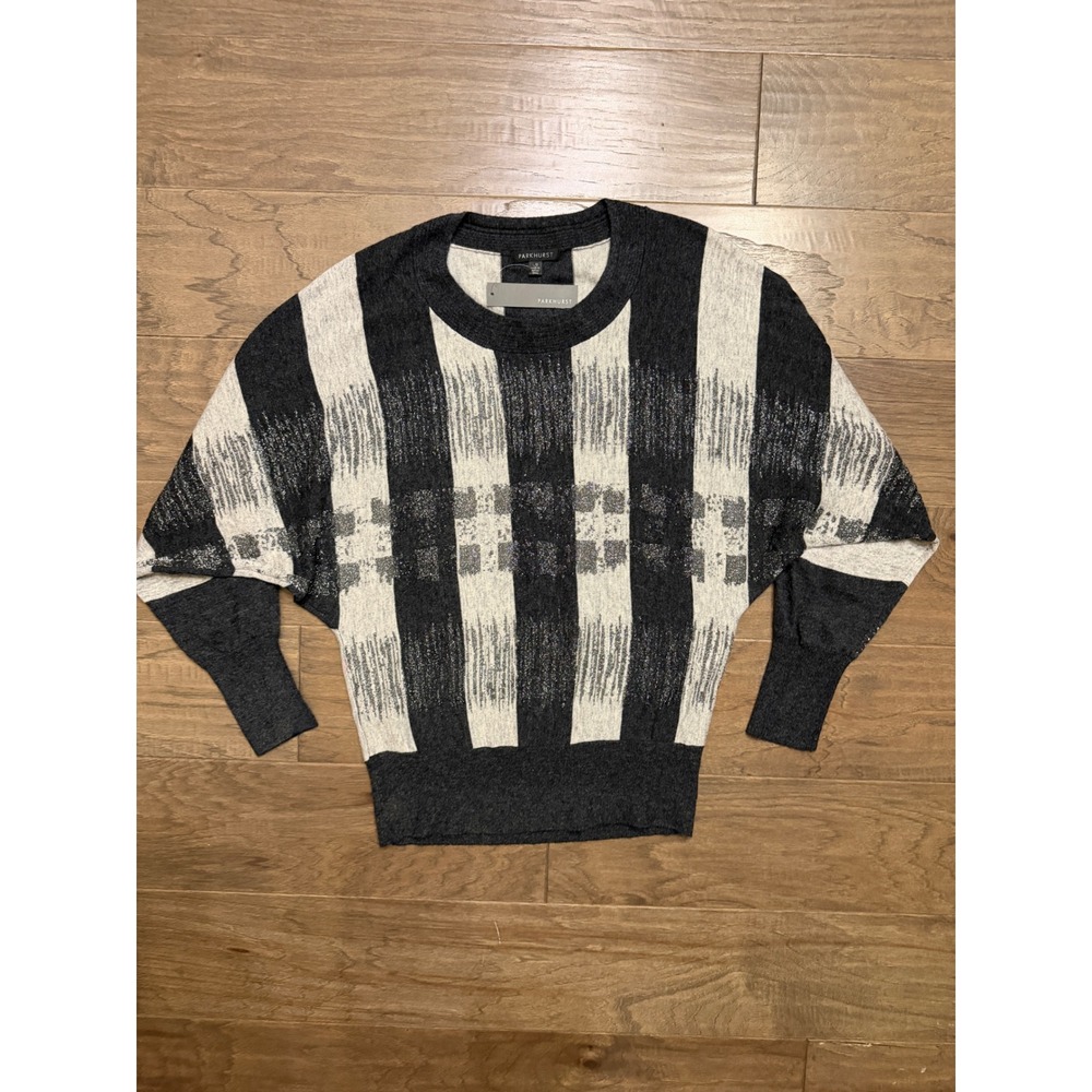 NWT Parkhurst Sweater Women Large Gray Silver Angora Stripe Batwing Metallic